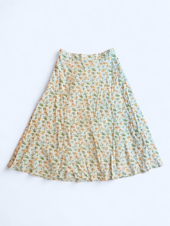 Roolee Dresses & Skirts - Light Teal Midi Skirt with Golden Yellow Floral Lemon Design — XS